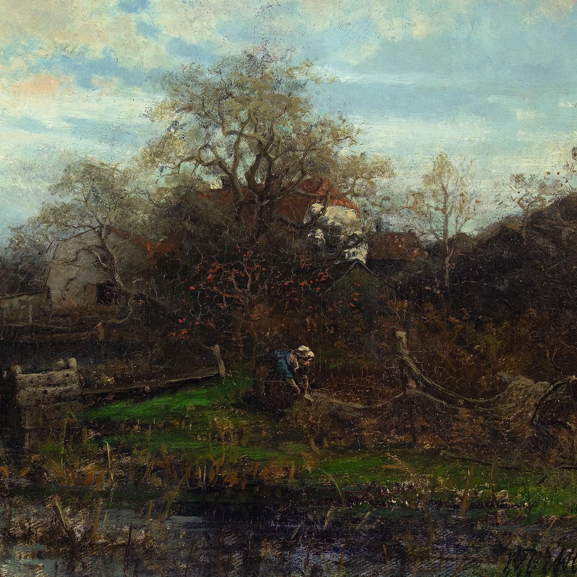 Victor Forssell, Paysage fluvial avec cottages, peinture à l'huile  en vente 4