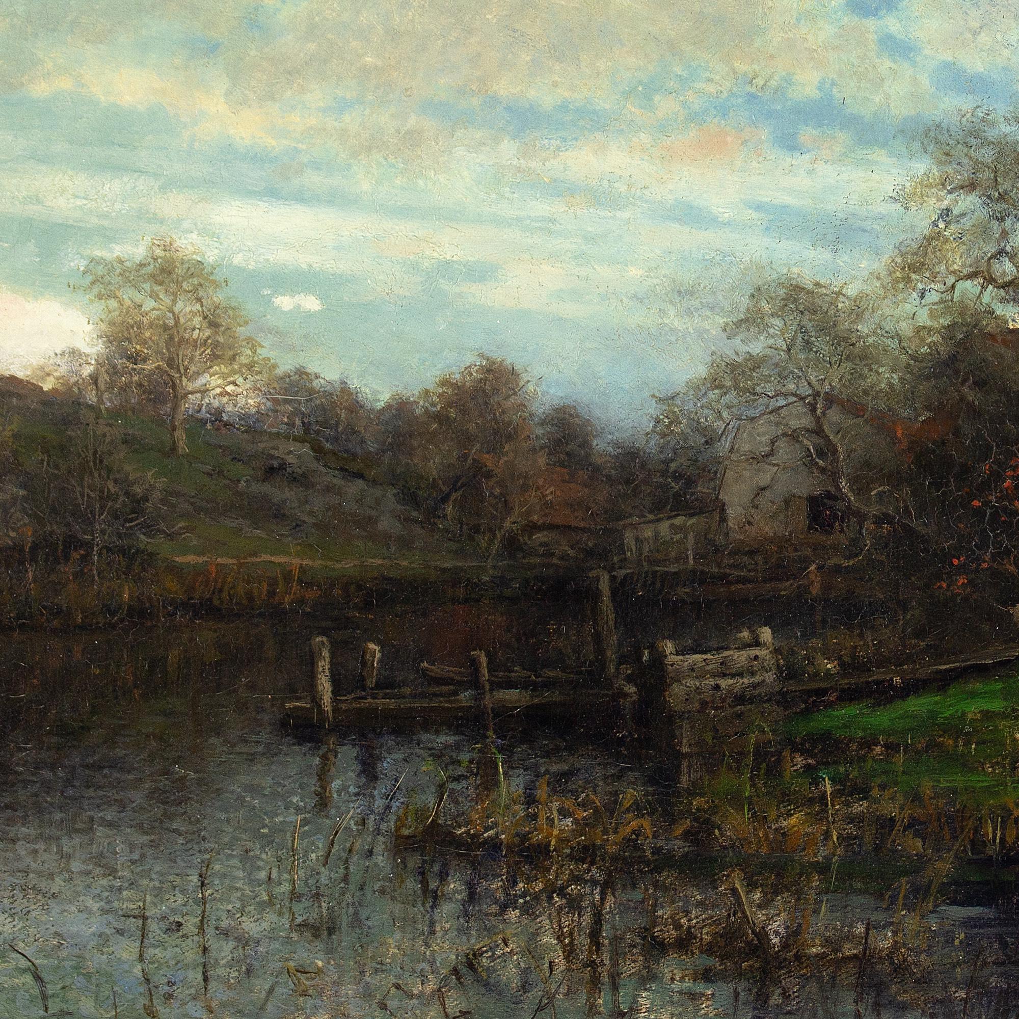 Victor Forssell, Paysage fluvial avec cottages, peinture à l'huile  en vente 5