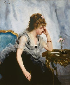 19th Century Academic Portrait, "Young Lady Writing a Letter"