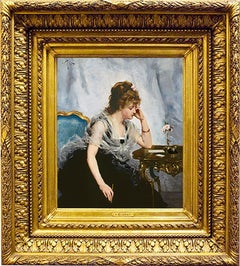 19th Century Academic Portrait, "Young Lady Writing a Letter"
