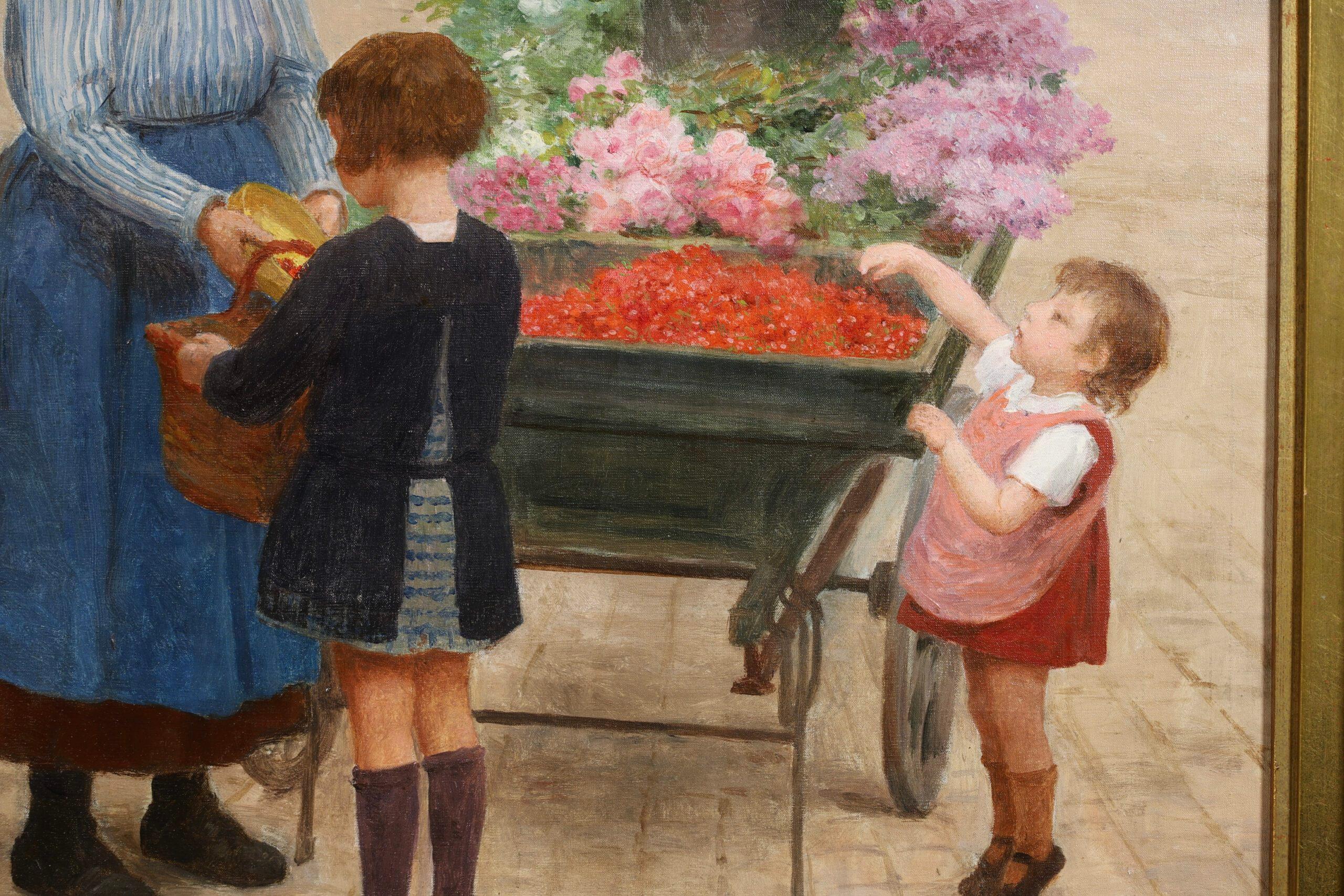 La Marchande de Fleurs - Huile figurative réaliste française de Victor Gilbert en vente 2