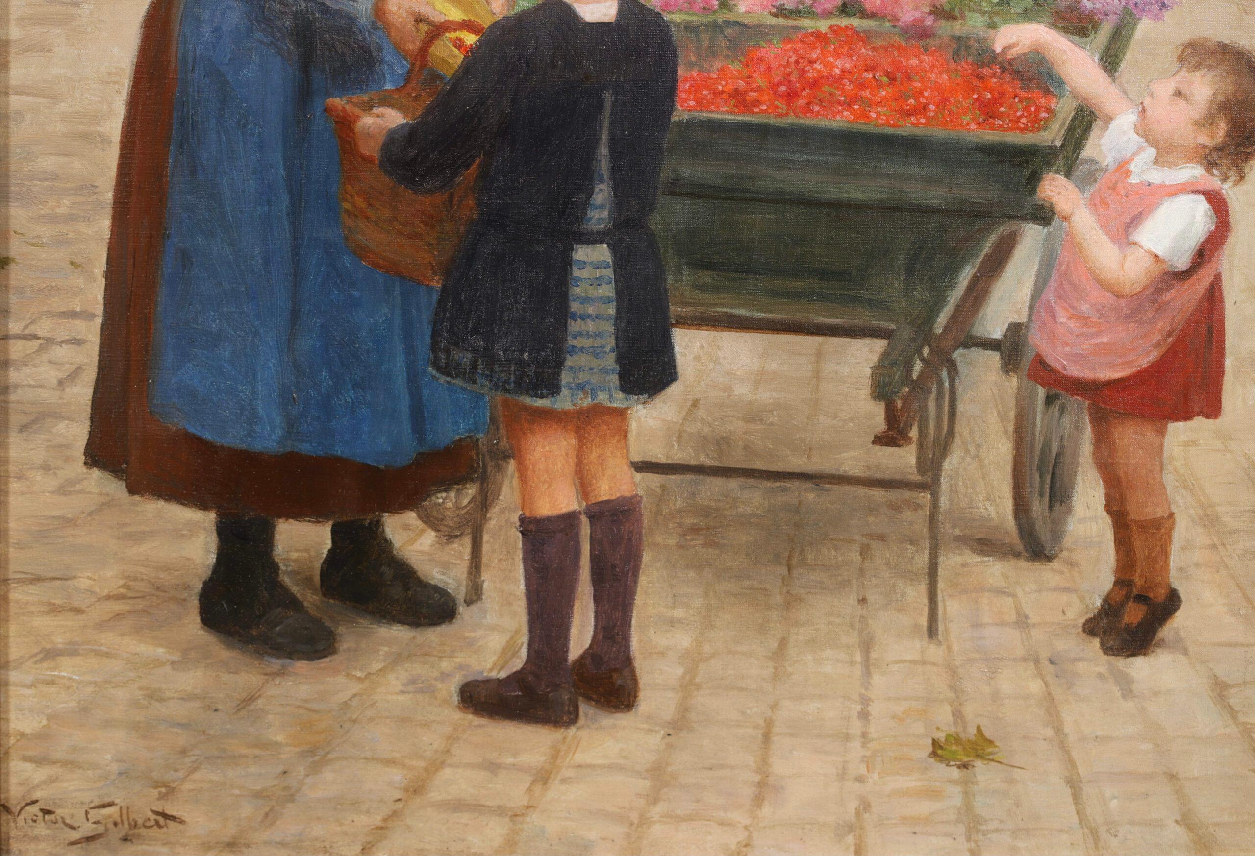 La Marchande de Fleurs - Huile figurative réaliste française de Victor Gilbert en vente 4