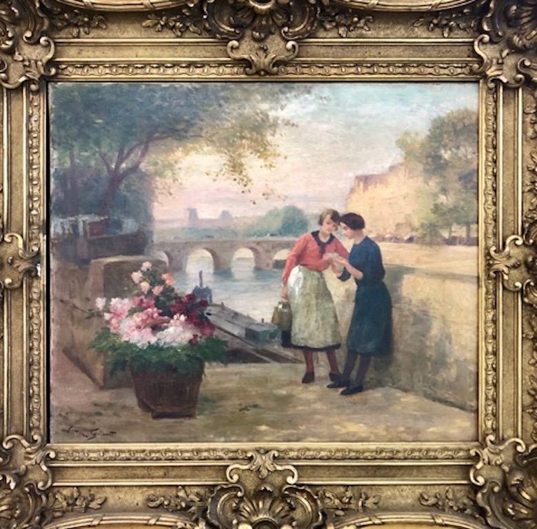 Victor Gabriel Gilbert Figurative Painting – Der Blumenmarsch am Quai