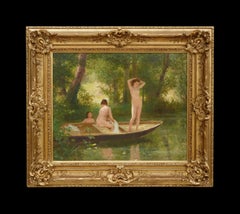 The Bathers Impressionist Figurative Landscape Painting of nude bathers, lake
