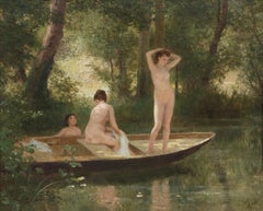 The Bathers Impressionist Figurative Landscape Painting of nude bathers, lake