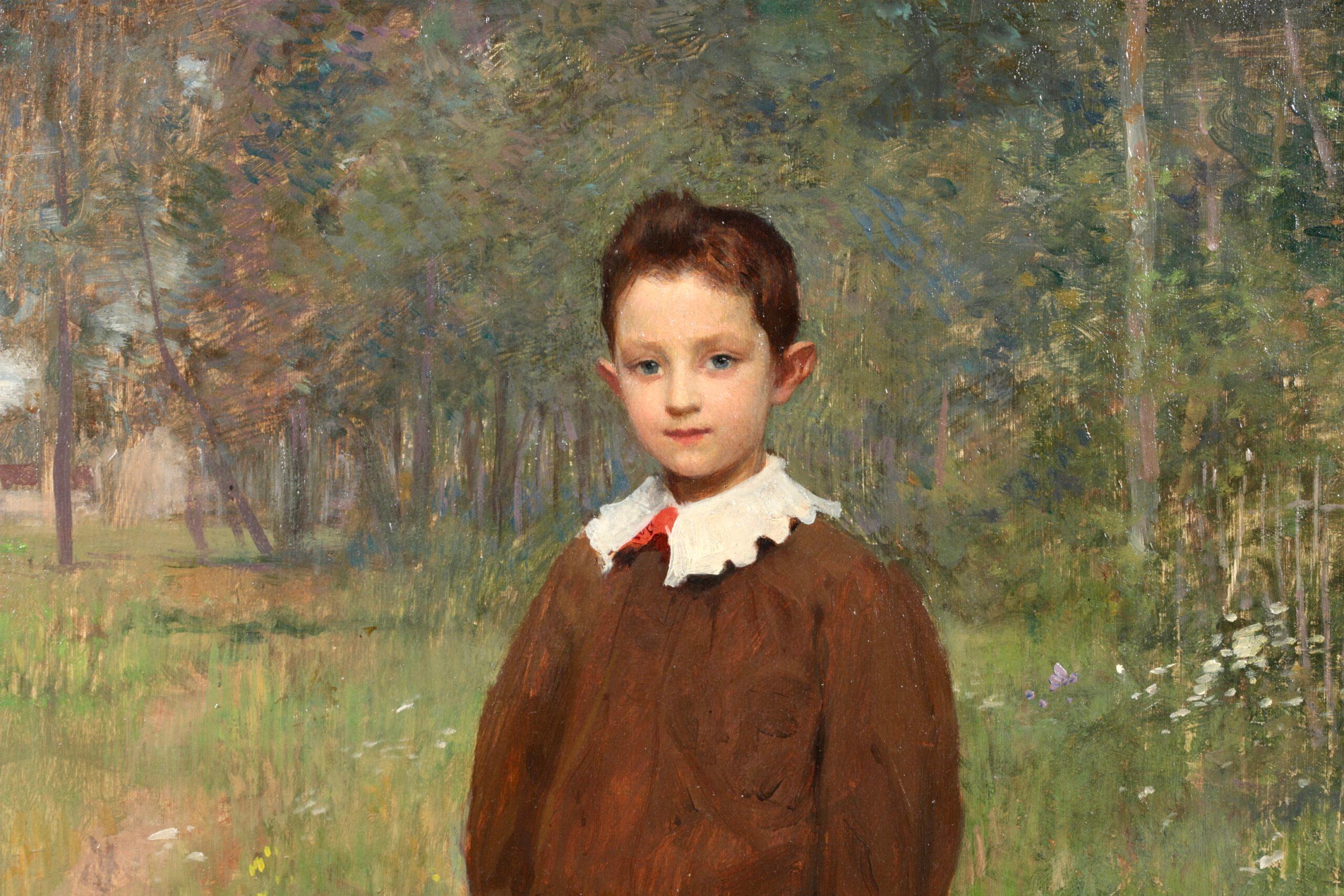 The Young Hunter – Französisches realistisches Porträt, Ölgemälde von Victor Gilbert (Realismus), Painting, von Victor Gabriel Gilbert