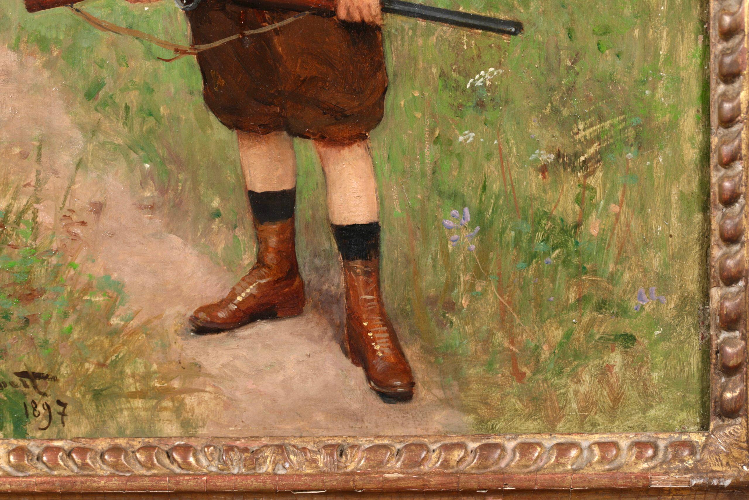 The Young Hunter – Französisches realistisches Porträt, Ölgemälde von Victor Gilbert im Angebot 2
