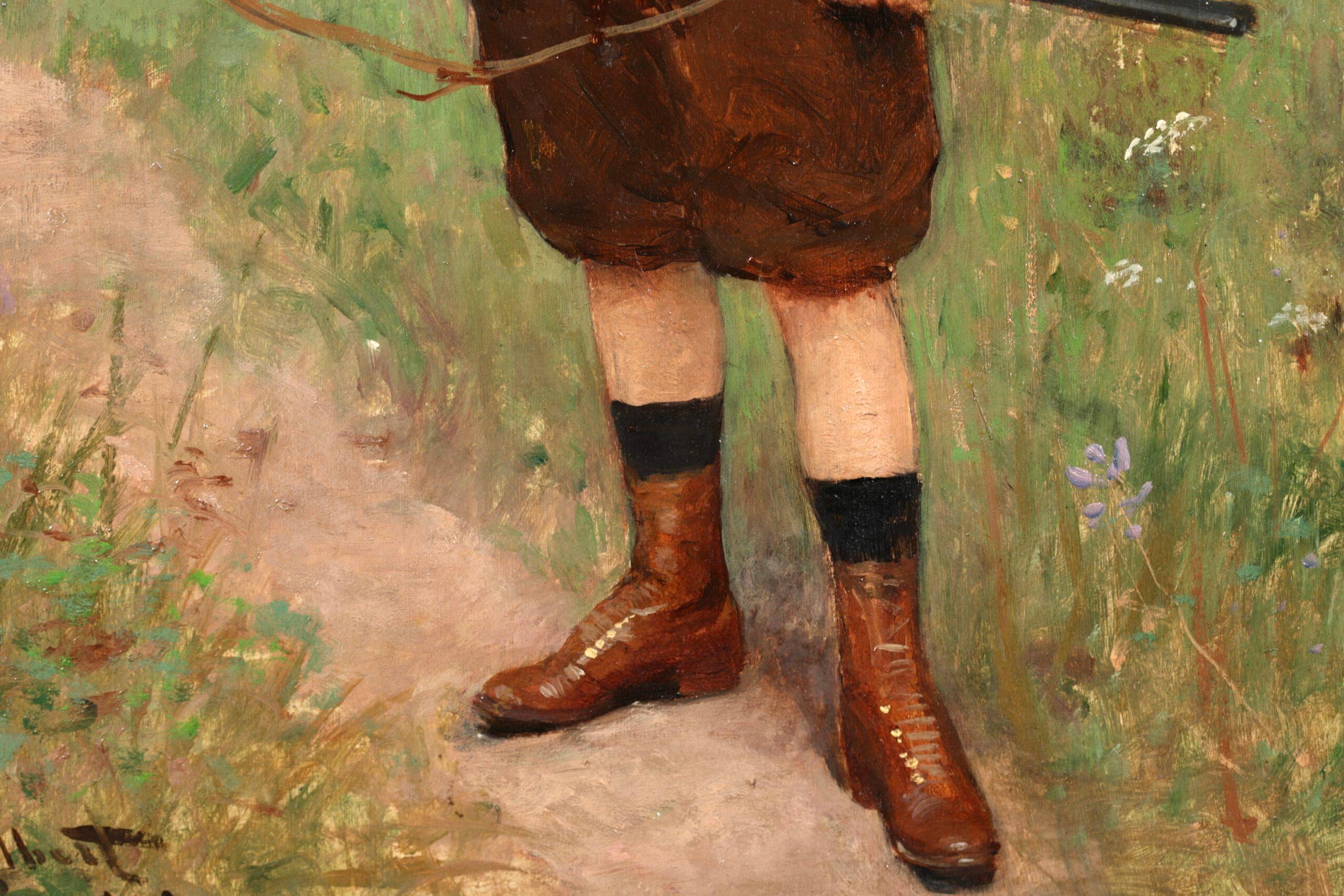 The Young Hunter – Französisches realistisches Porträt, Ölgemälde von Victor Gilbert im Angebot 3