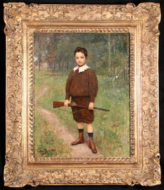 The Young Hunter – Französisches realistisches Porträt, Ölgemälde von Victor Gilbert
