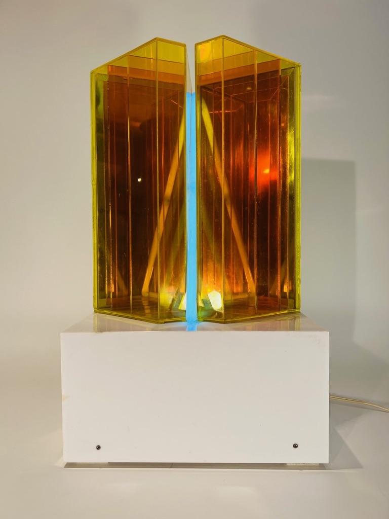 Incredible VICTOR GEHARD brazilian acrylic table lamp with neon 1973. signed and dated.