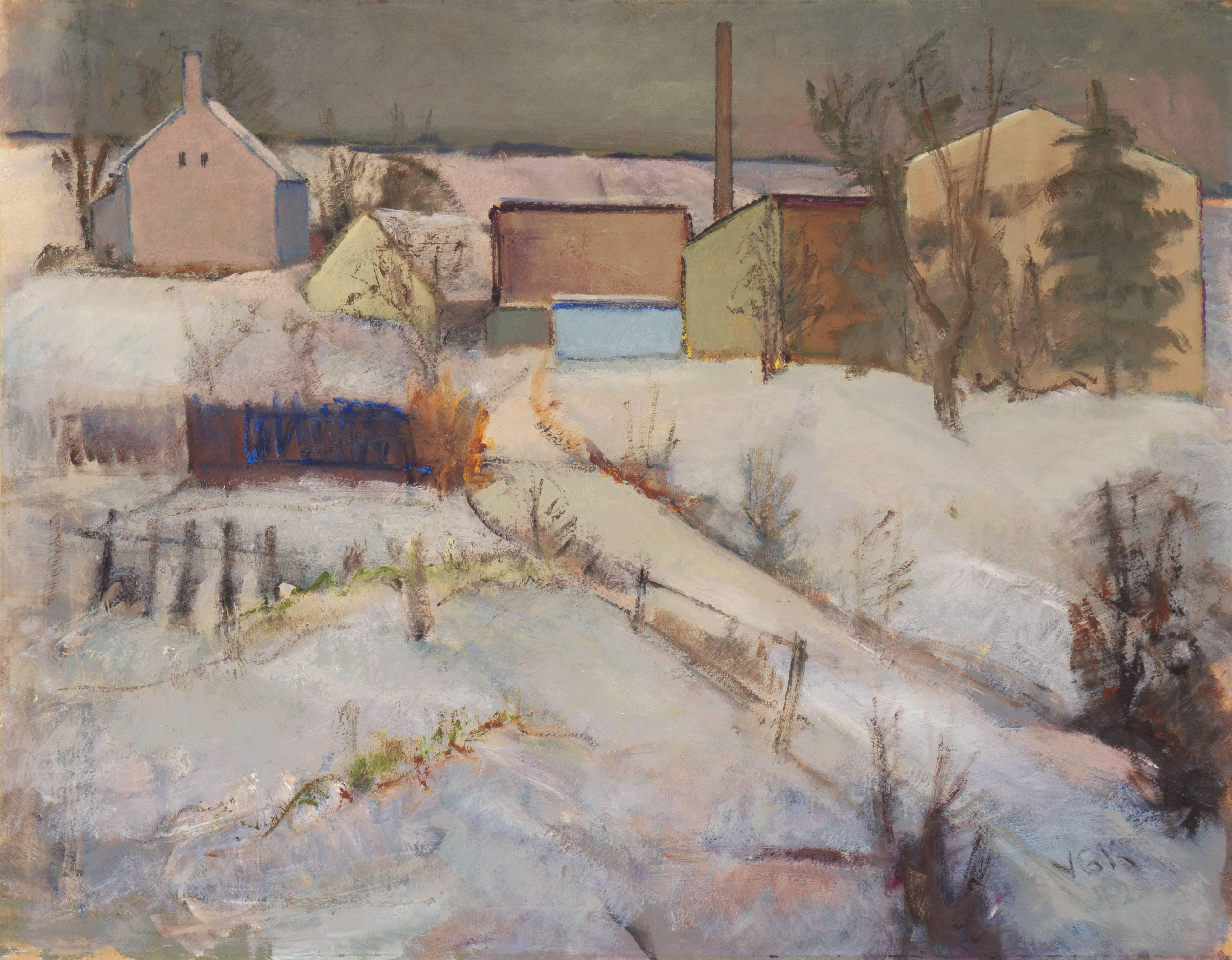 Victor Georg Kühnel Landscape Painting - 'Winter Landscape', Post-Impressionist Oil, Charlottenborg Academy of Fine Arts