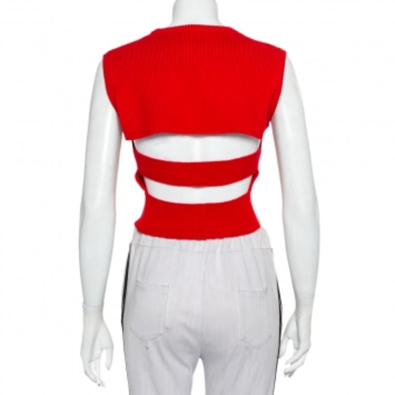 Victor Glemaud Red Knit Sleeveless Open Back Detail Sweater Vest M In Excellent Condition For Sale In Dubai, Al Qouz 2