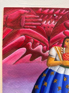 Flor Roja: Figurative Painting, Gouache on Paper, 2002, New