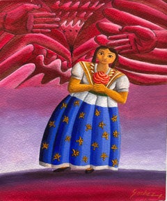 Flor Roja: Figurative Painting, Gouache on Paper, 2002, New