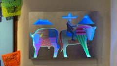 Jinete : Peinture acrylique et éclairage LED sur panneau de bois, 100 x 150 cm, œuvre neuve