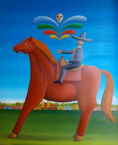 Jinete de la Primavera con La Muerte: Oil on Canvas, Framed, 120x90 cm