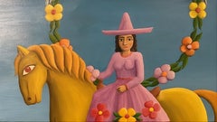 La Maestra Pony y los Animales: Oil on Canvas, Framed, 110x90 cm, New