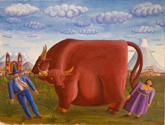 «La Pareja»: Pintura en técnica mixta, estilo figurativo, década de 2010, nueva
