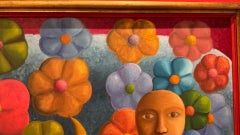 La Vaca y La Misteriosa: Figurative Oil on Canvas Painting, Framed, 110x130 cm