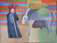 Toro de Lidia y Bruja: Mixed Media on Paper, Figurative Painting, 2026, Framed