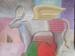 Toro y Niña: Mixed Media Painting on Paper, 33x48 cm, Framed, 2026
