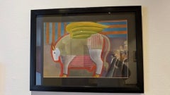 Toro y Público: Pittura figurativa con tecnica mista su carta, 49x59 cm, incorniciata