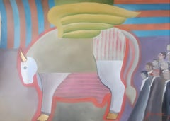 Toro y Público: Pittura figurativa con tecnica mista su carta, 49x59 cm, incorniciata