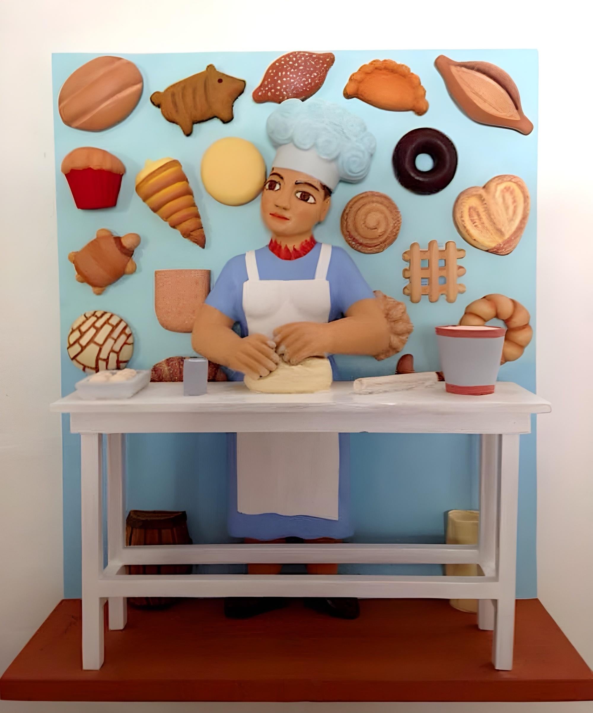 Victor Gochez Figurative Sculpture - La Panadera: Serie "Pasion", Wood Sculpture, Figurative, 2020