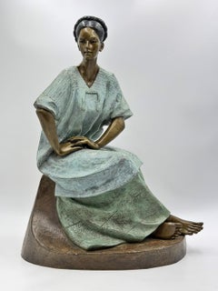 Víctor Gutiérrez Monumental Mexican Bronze Seated Woman Sculpture, 1989