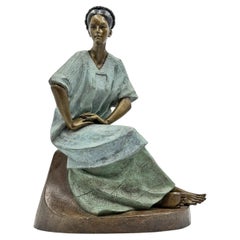 Víctor Gutiérrez Monumental Mexican Bronze Seated Woman Sculpture, 1989
