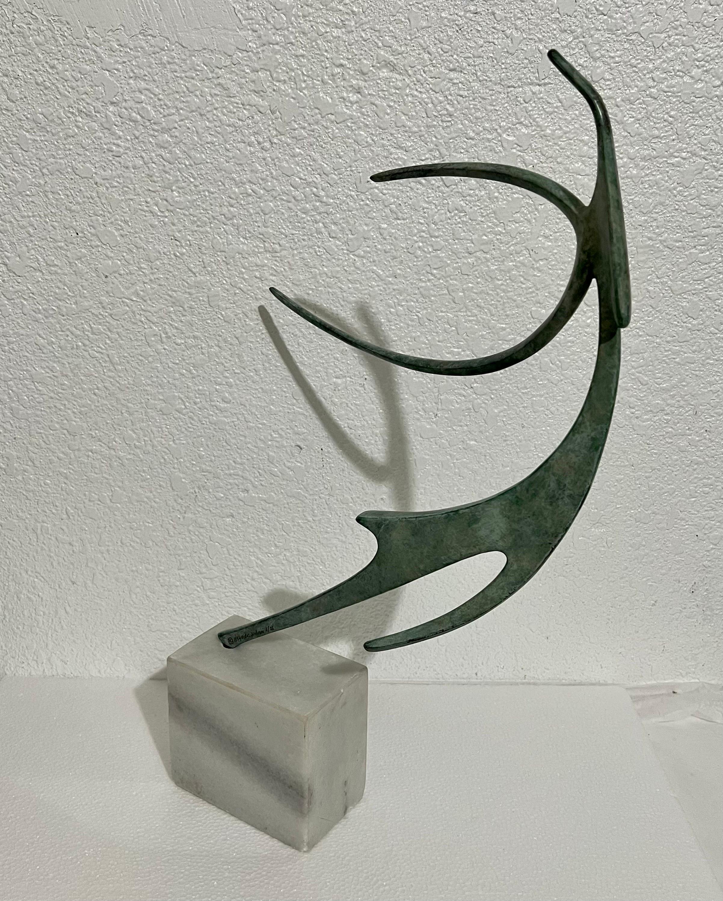 Israeli Bronze Modernist Sculpture Abstract Angel or Bird Winged Figure Safed  7