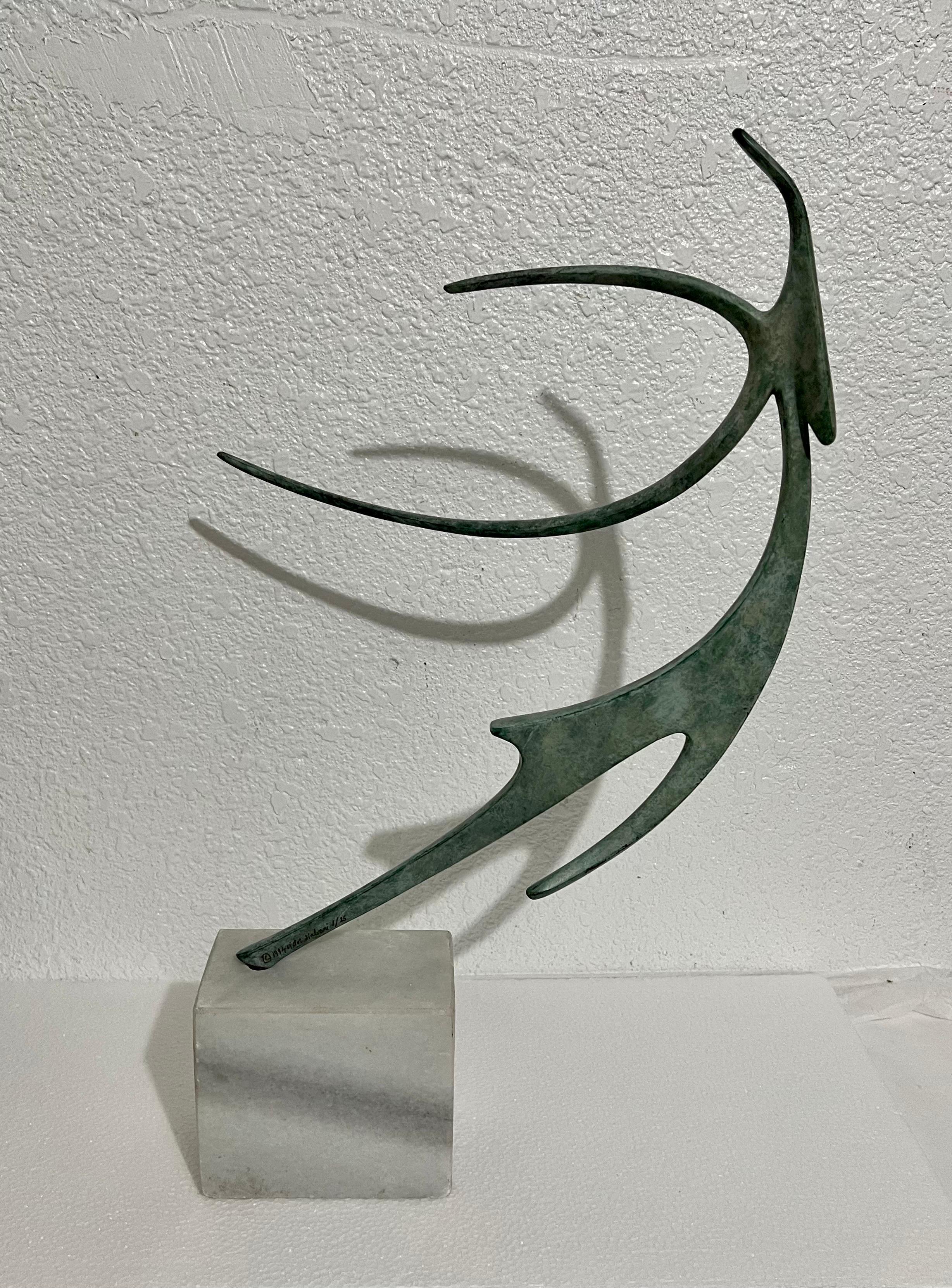 Israeli Bronze Modernist Sculpture Abstract Angel or Bird Winged Figure Safed  9