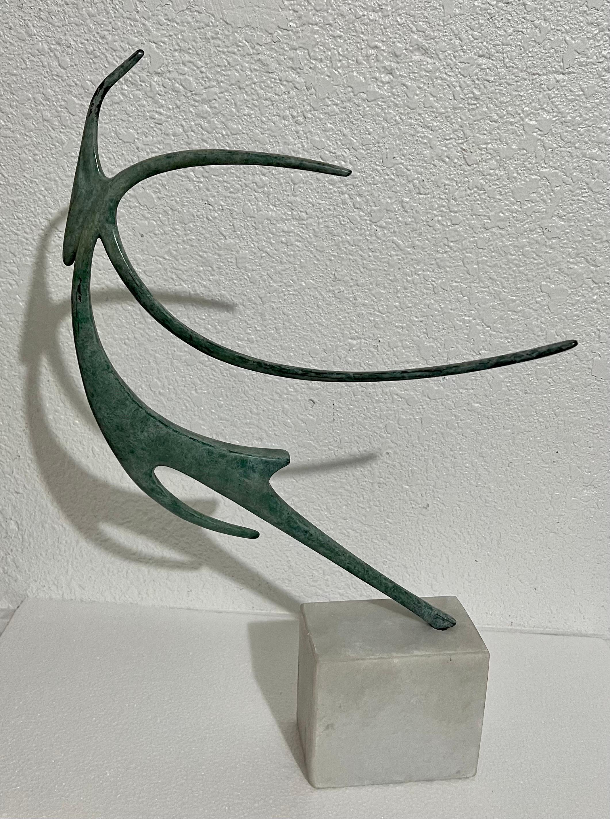 Israeli Bronze Modernist Sculpture Abstract Angel or Bird Winged Figure Safed  1