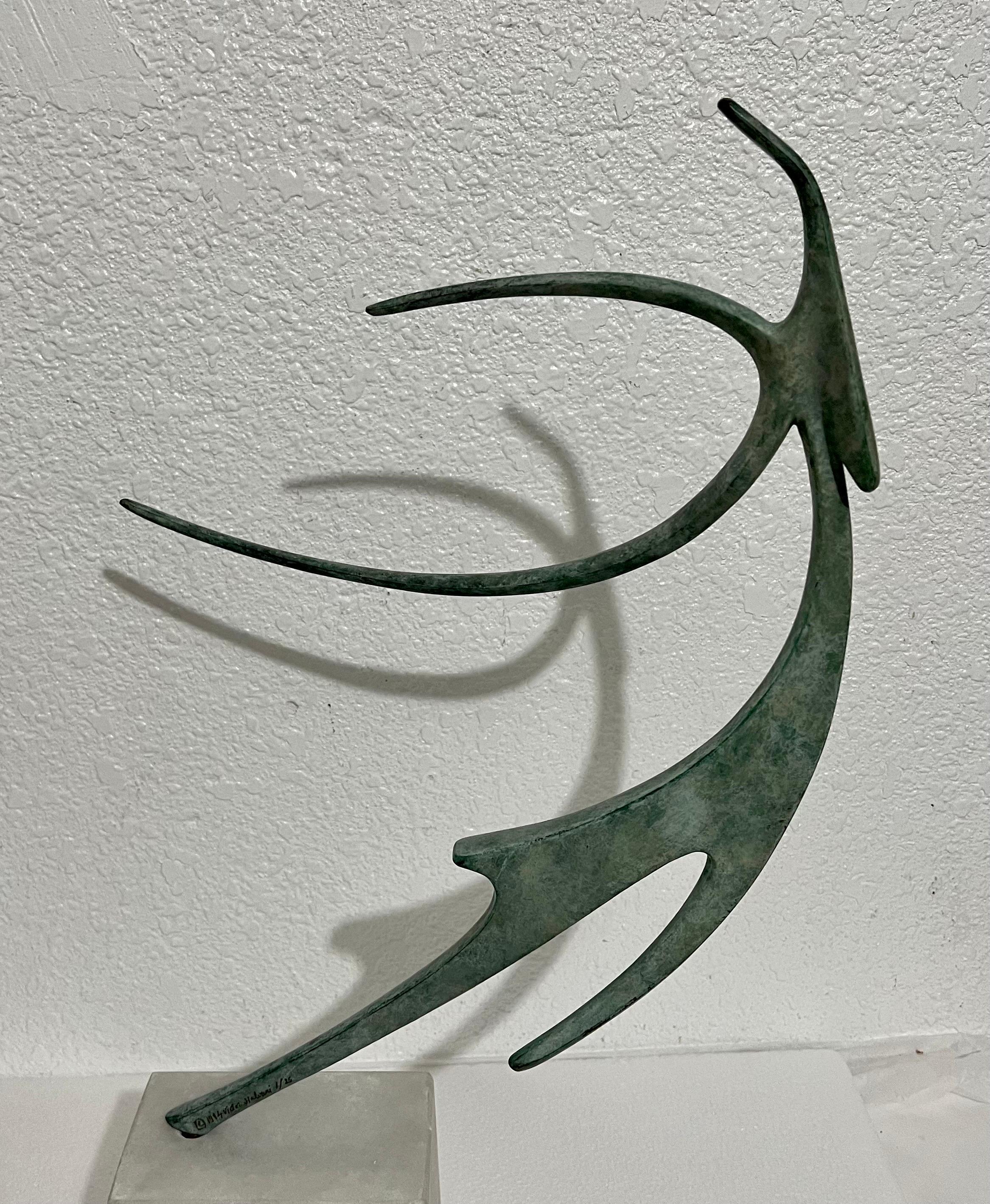 Israeli Bronze Modernist Sculpture Abstract Angel or Bird Winged Figure Safed  4