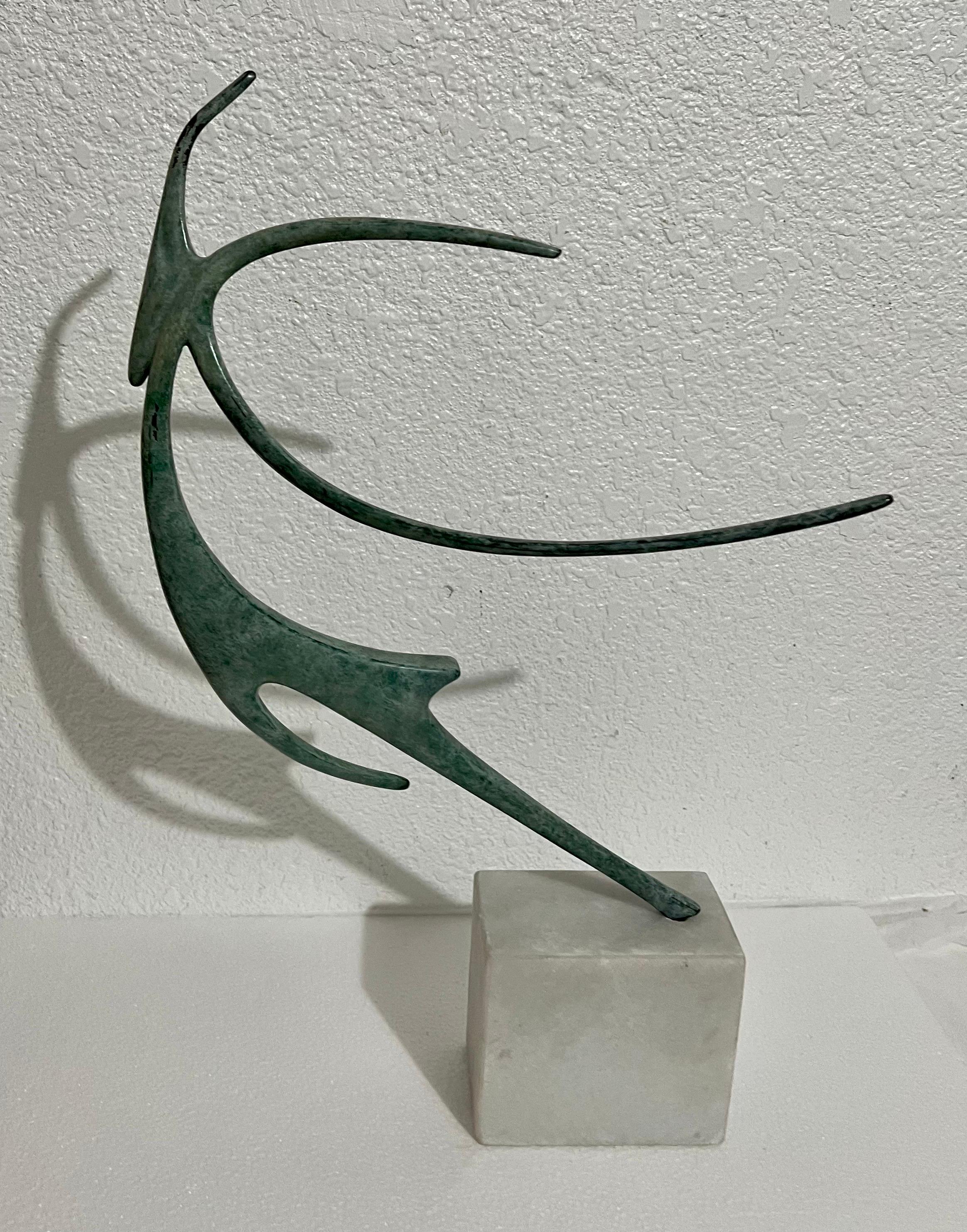 Israeli Bronze Modernist Sculpture Abstract Angel or Bird Winged Figure Safed  5