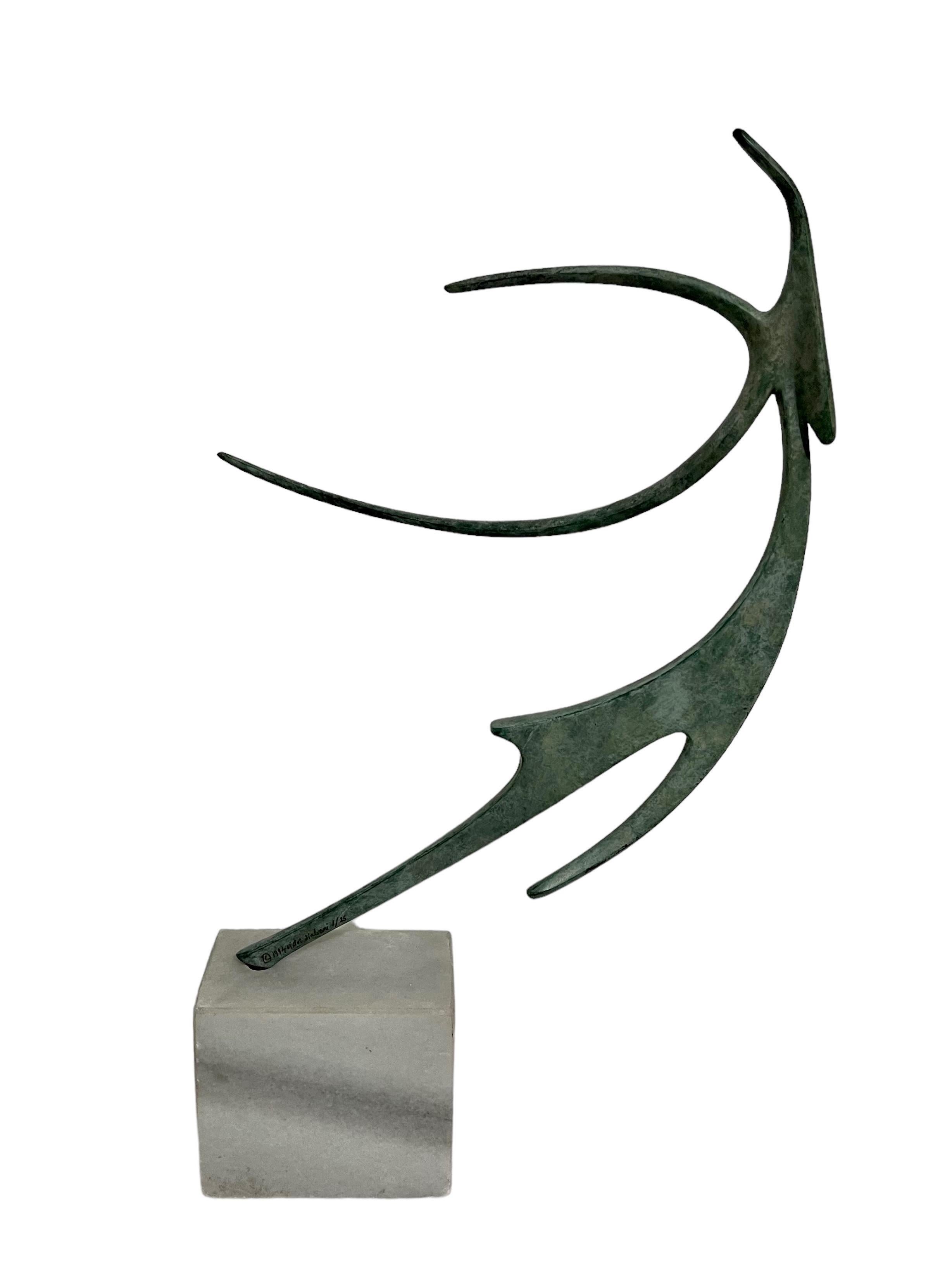 Victor Halvani Figurative Sculpture - Israeli Bronze Modernist Sculpture Abstract Angel or Bird Winged Figure Safed 