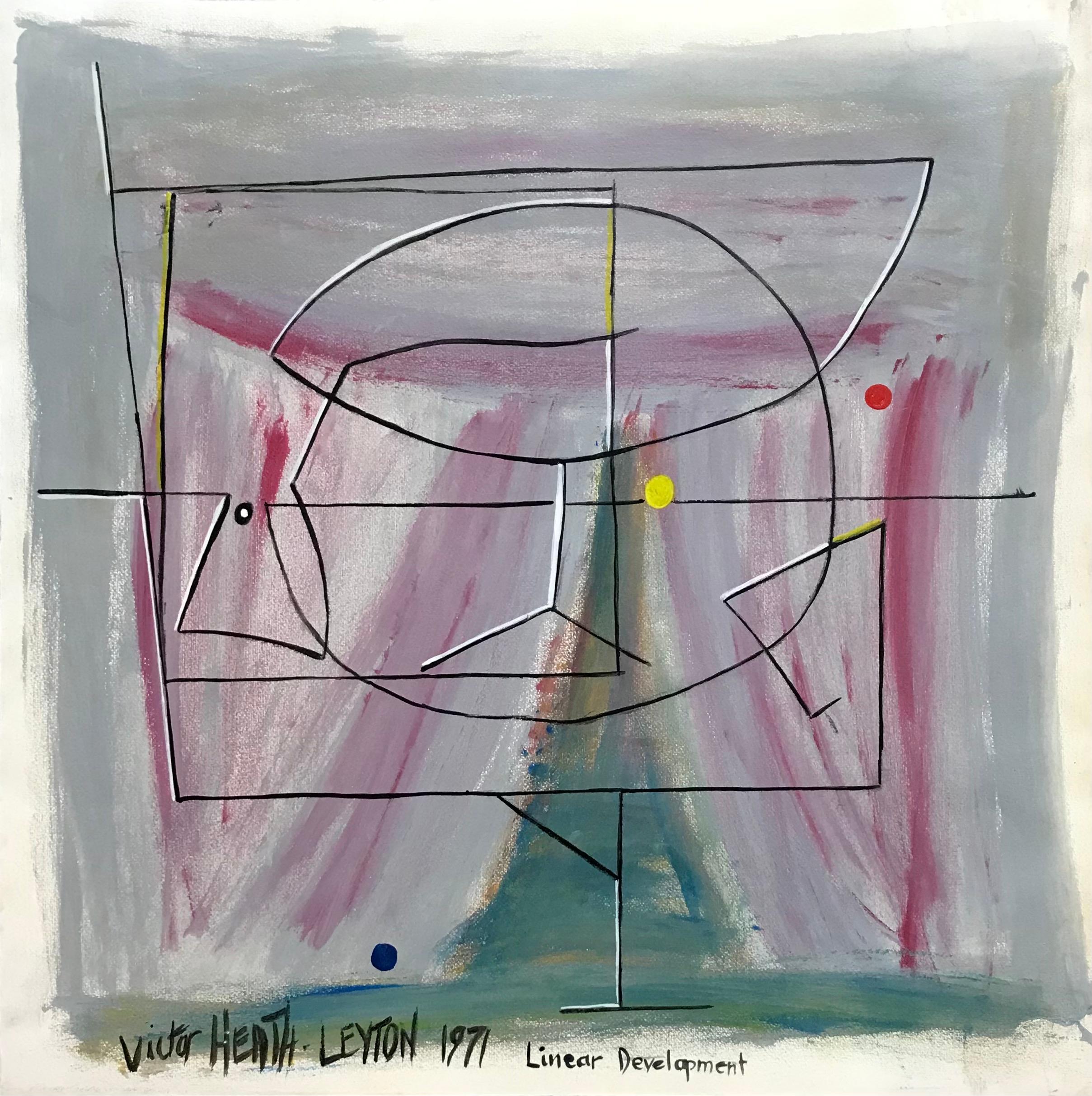 Victor Heath-Leyton Abstract Painting - Linear Development by Victor Heath-Leytron - Oil on paper 58x58 cm