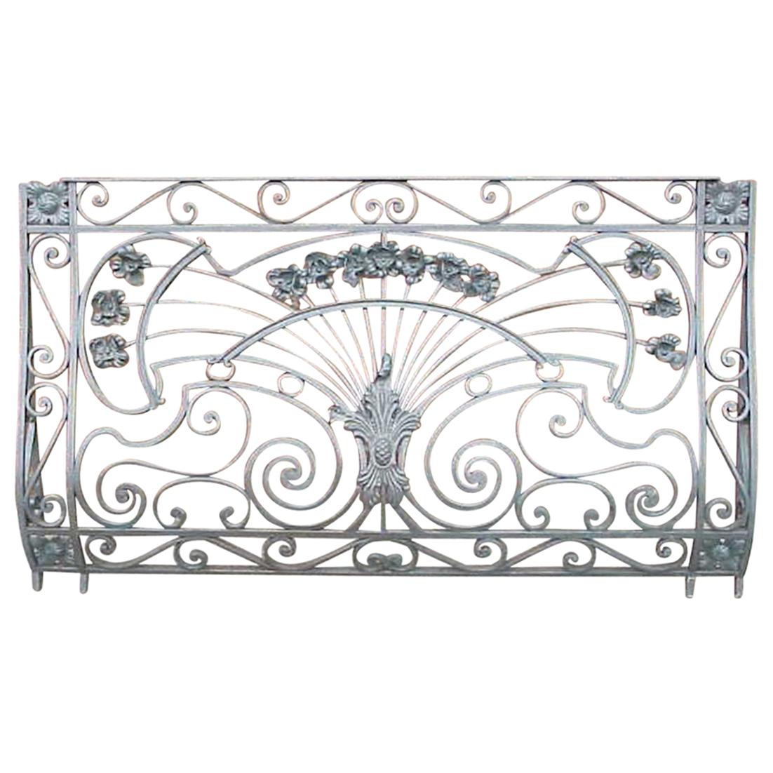 Victor Horta Style of an Art Nouveau Hand Wrought Iron Floral Balcony Railing