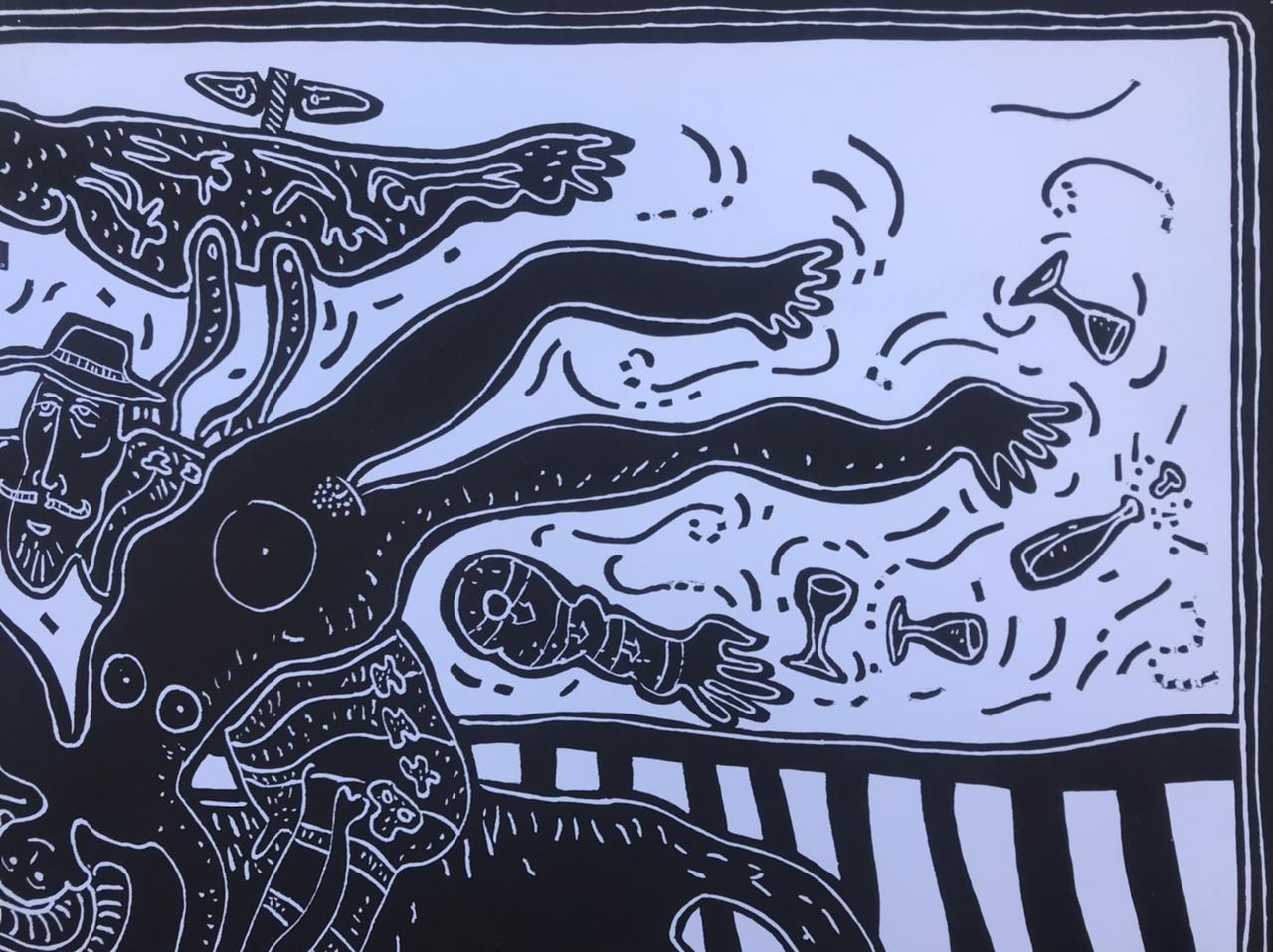 Victor Hugo Nuñez, ¨Los Enamorados I¨, Original 2, 2013, Woodcut, 29.5x44.1 in For Sale 1