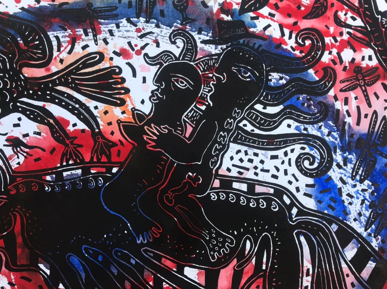 Victor Hugo Nuñez, ¨Los Enamorados III¨, Originale, 2013, xilografia, 29,5x44,1 pollici in vendita 2