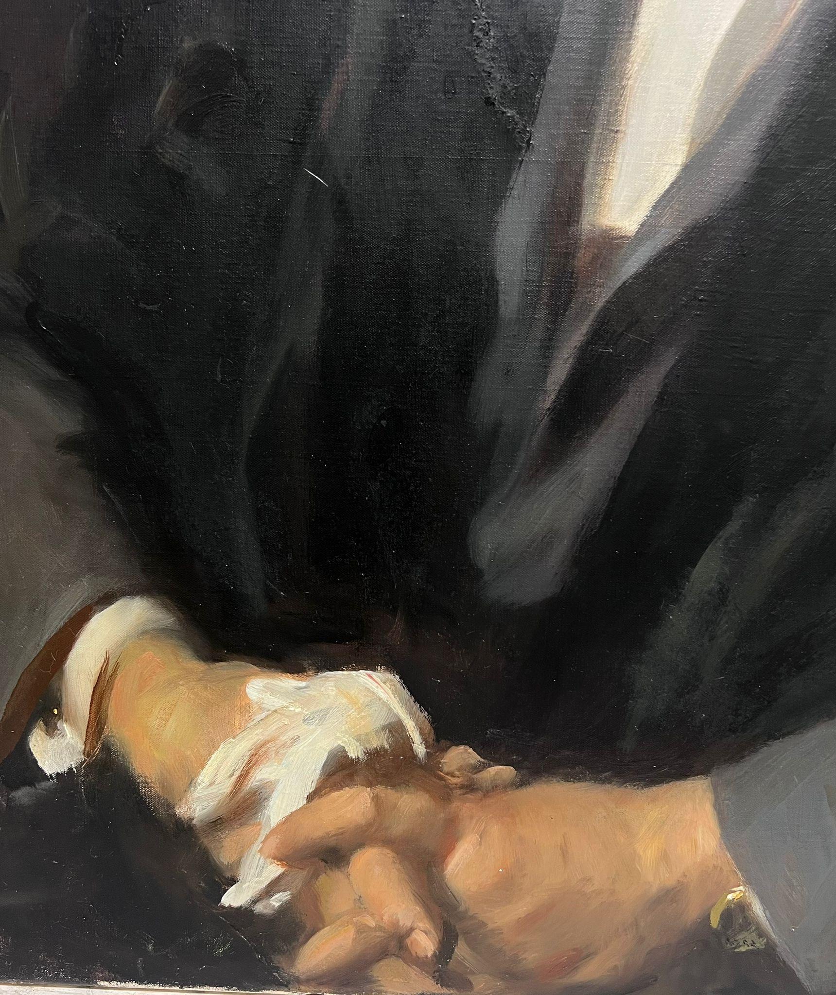 Grande ritratto britannico degli anni '70 di un avvocato con parrucca, dipinto ad olio firmato - Painting Scuola inglese di Victor Hume Moody