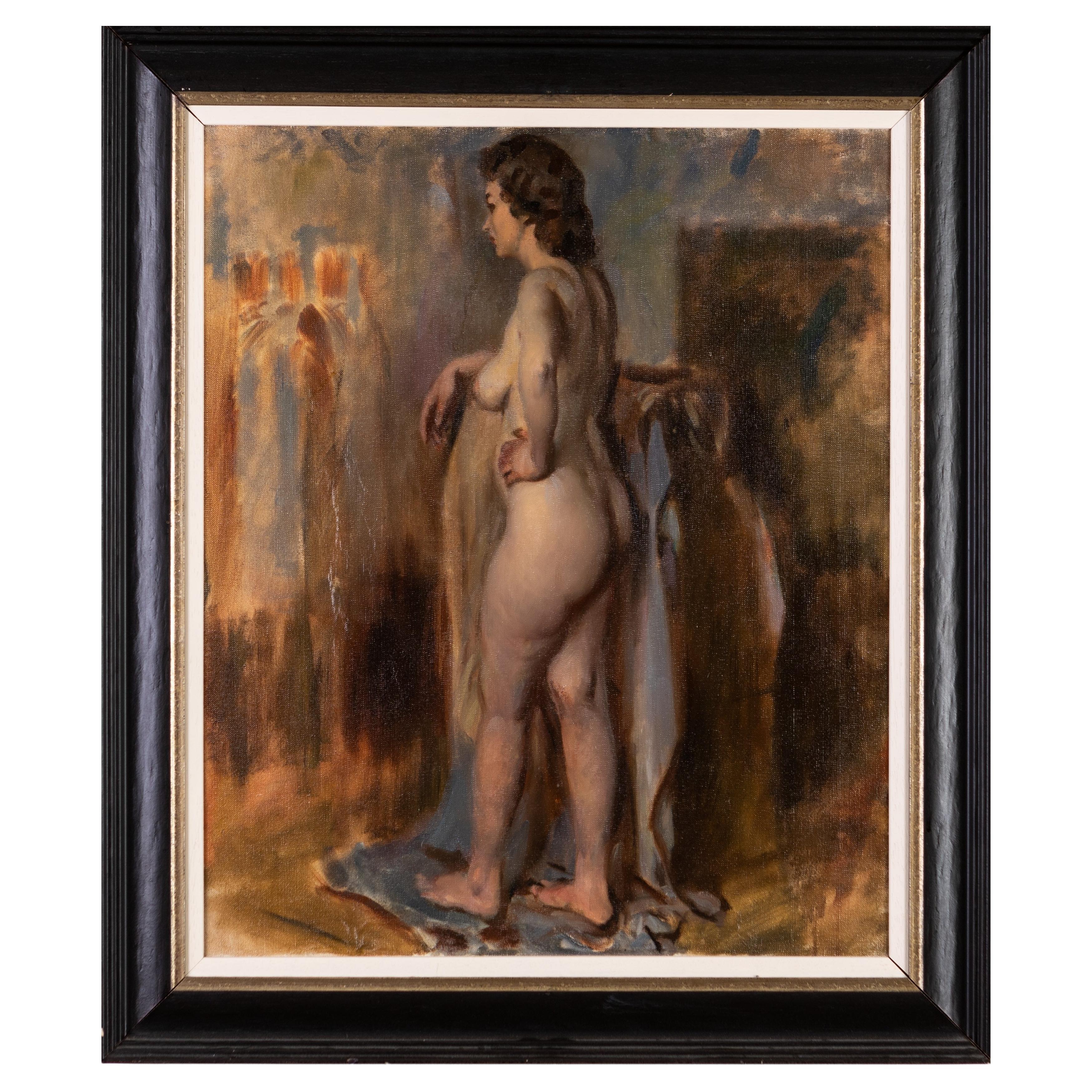 Victor Hume Moody (1896-1990) Nude Portrait Oil Painting on Canvas For Sale