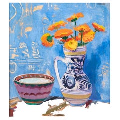 Victor Isbrand, Danish Modernist Still Life with Flowers, Oil on Canvas, 1945