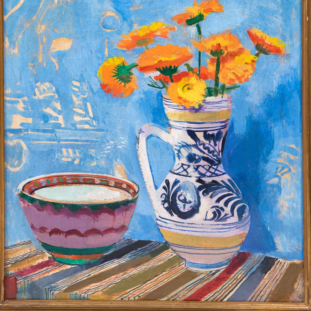 Victor Isbrand, Dänisches modernistisches Stillleben mit Blumen, Öl auf Leinwand, 1945 (Moderne) im Angebot