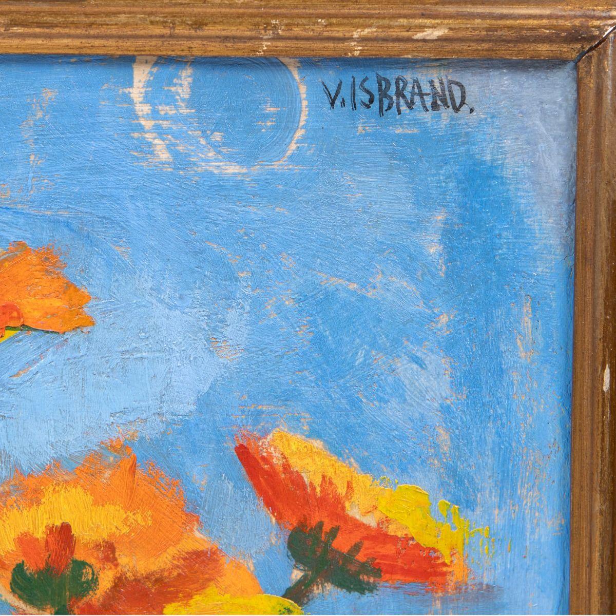 Victor Isbrand, Dänisches modernistisches Stillleben mit Blumen, Öl auf Leinwand, 1945 im Angebot 1