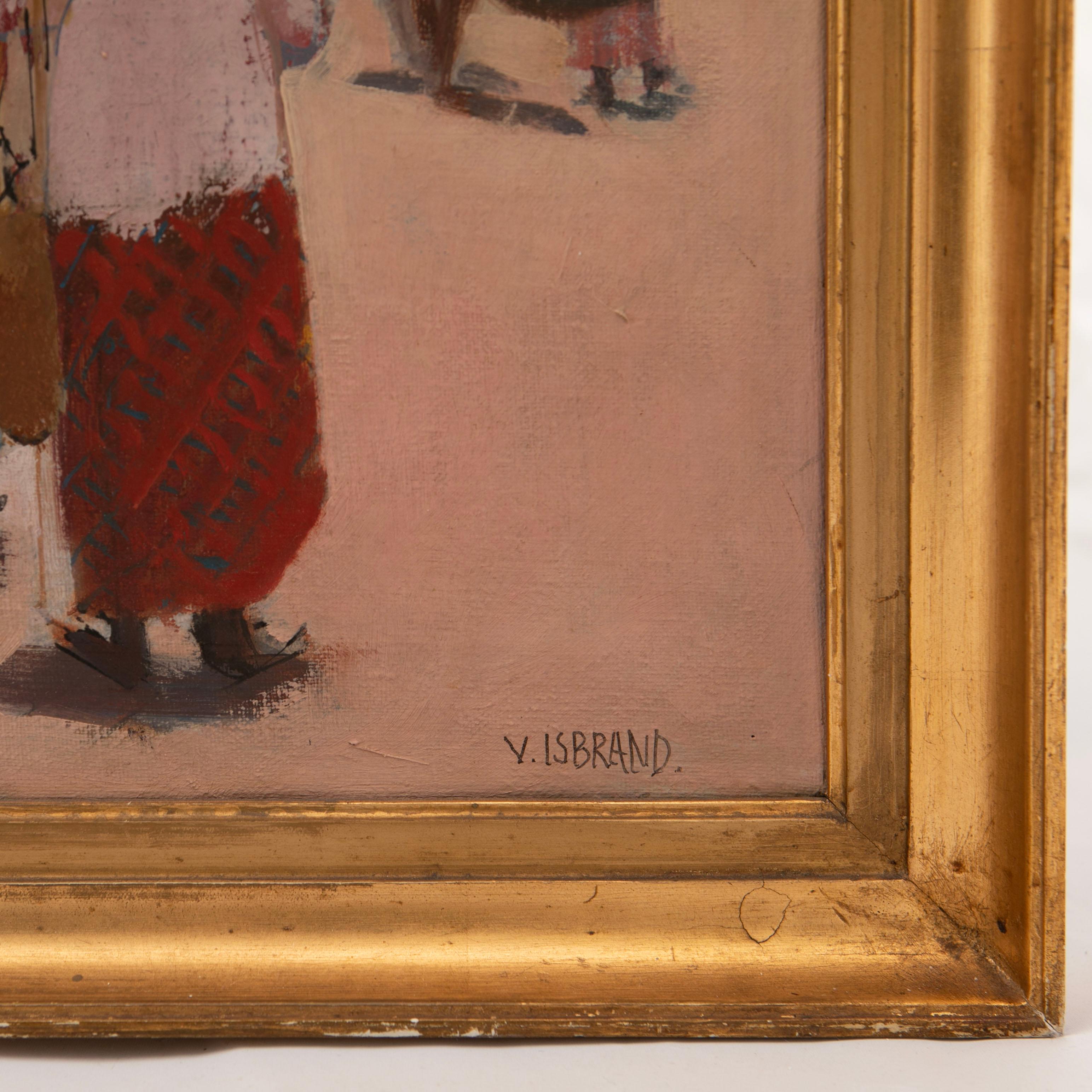 20th Century Victor Isbrand  Painting Javanese Market, Oil On Canvas. For Sale