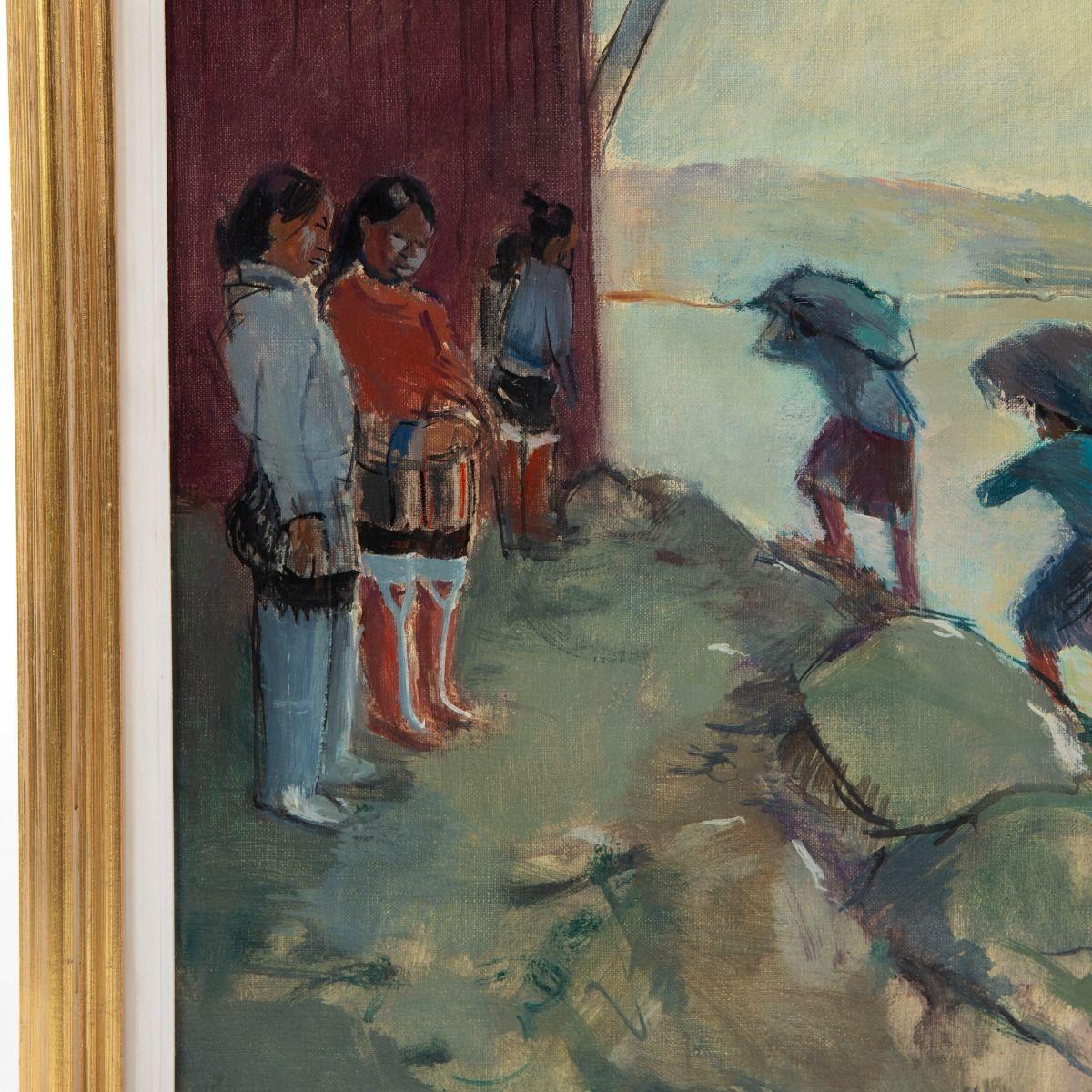 Victor Isbrand, Dipinto a olio con donne groenlandesi che trasportano carbone, Upernavik, 1935 In condizioni buone in vendita a Kastrup, DK