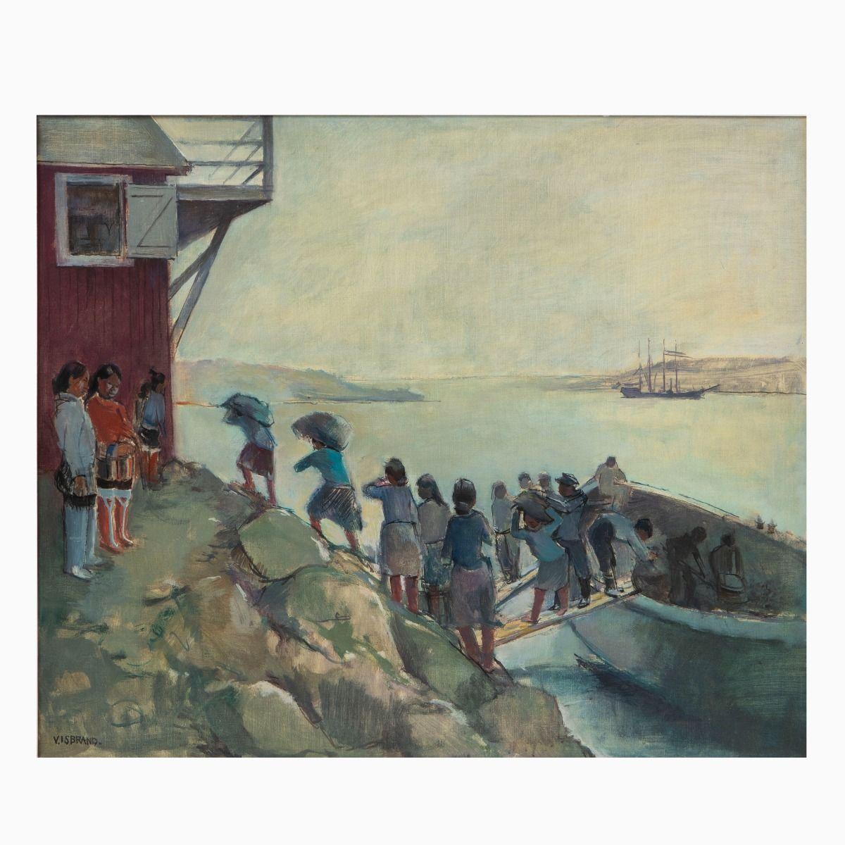 Victor Isbrand, Óleo de mujeres groenlandesas cargando carbón, Upernavik, 1935