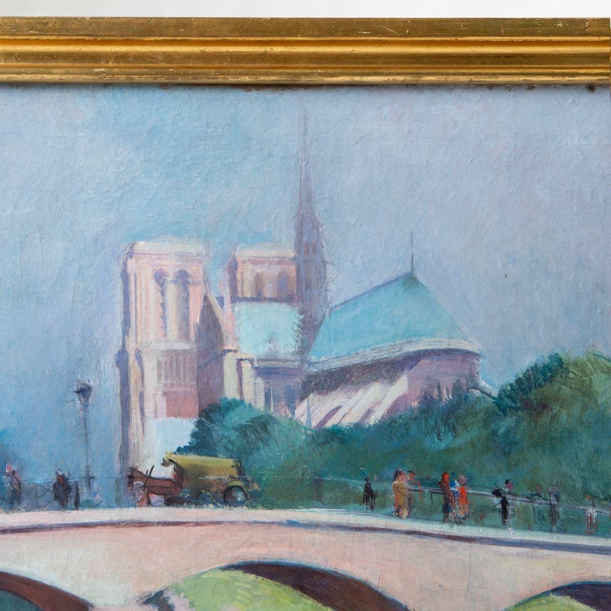 Victor Isbrand Ölgemälde - Ansicht von Paris mit Notre-Dame und der Seine, 1920er Jahre (Romantik) im Angebot