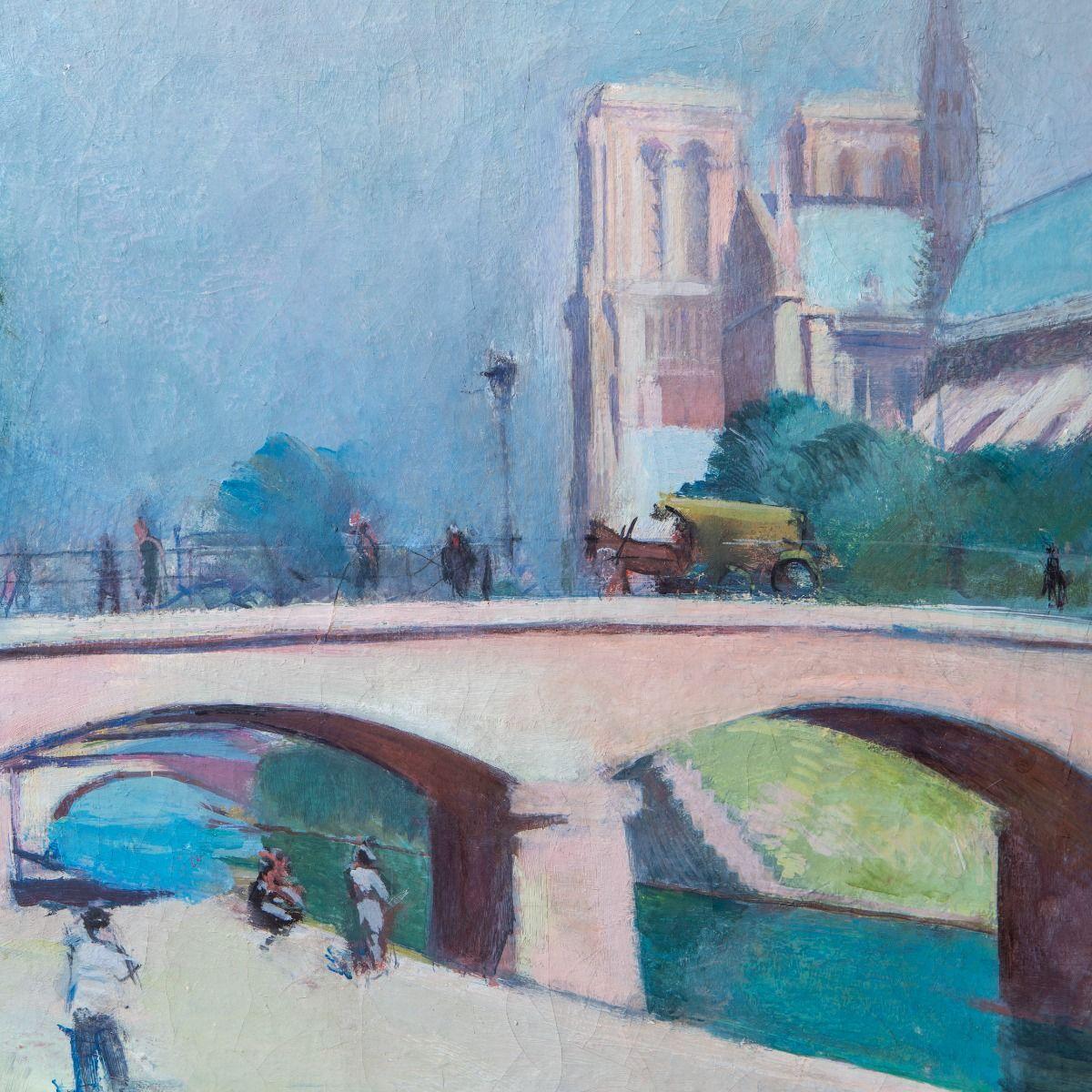 Victor Isbrand Ölgemälde - Ansicht von Paris mit Notre-Dame und der Seine, 1920er Jahre (Dänisch) im Angebot
